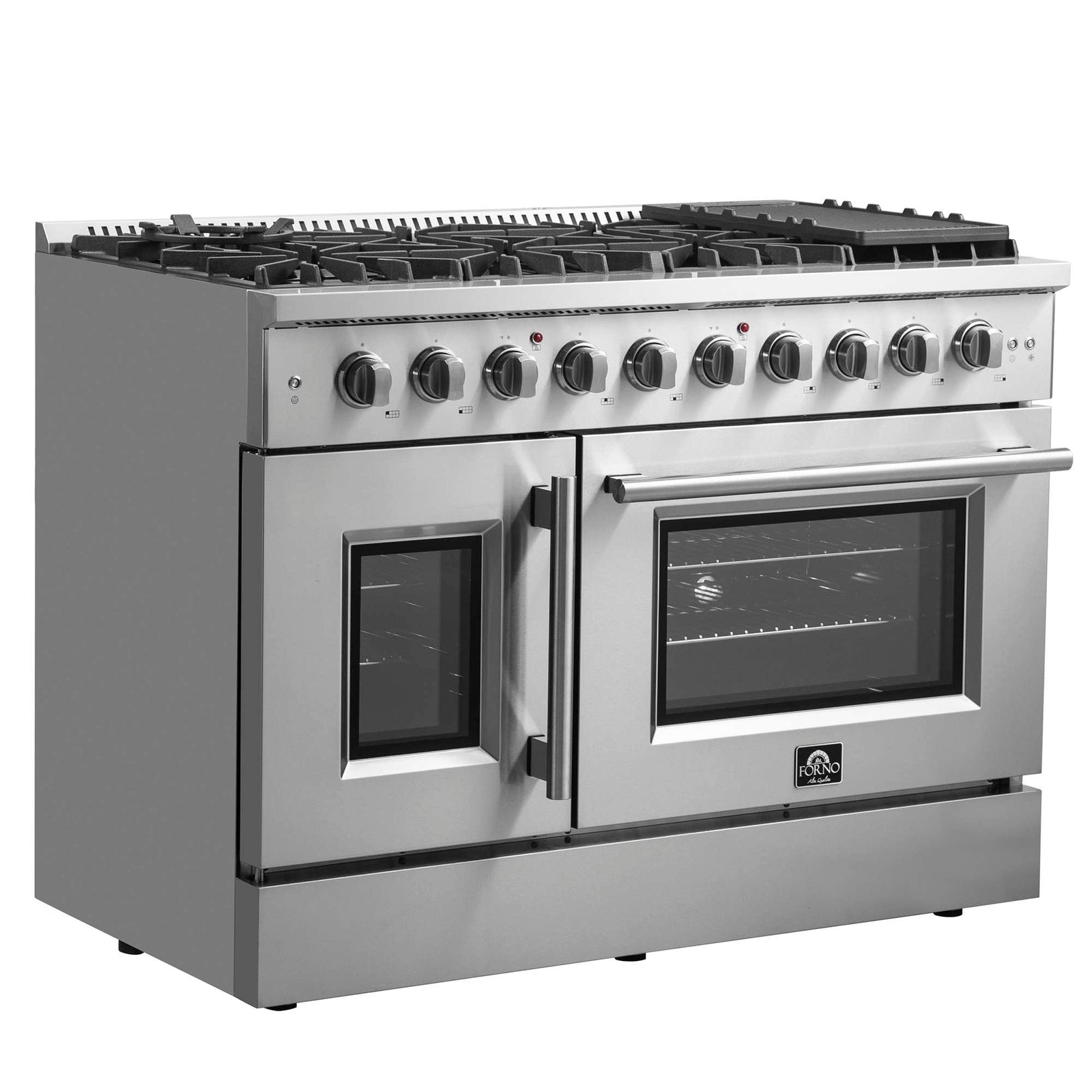 Forno Galiano 48-Inch Freestanding French Door Gas Range, 8 Burners, Griddle, Convection Oven, Energy Efficient - FFSGS6444-48