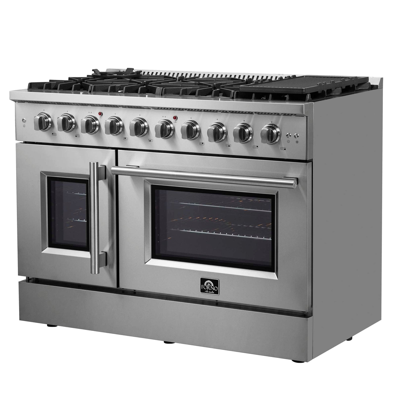 Forno Galiano 48-Inch Freestanding French Door Gas Range, 8 Burners, Griddle, Convection Oven, Energy Efficient - FFSGS6444-48