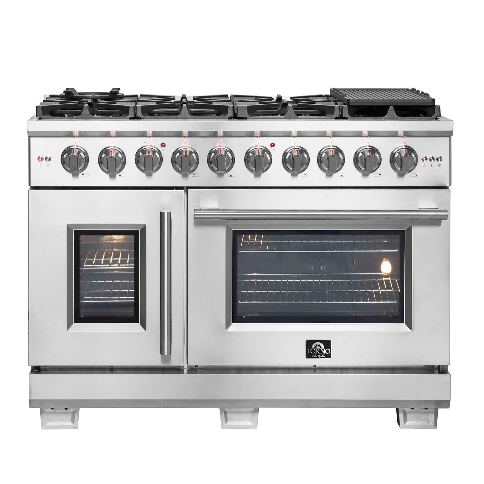 Forno Capriasca 48-Inch Freestanding French Door Gas Range, 8 Burners, Convection Oven, Energy Efficient - FFSGS6460-48