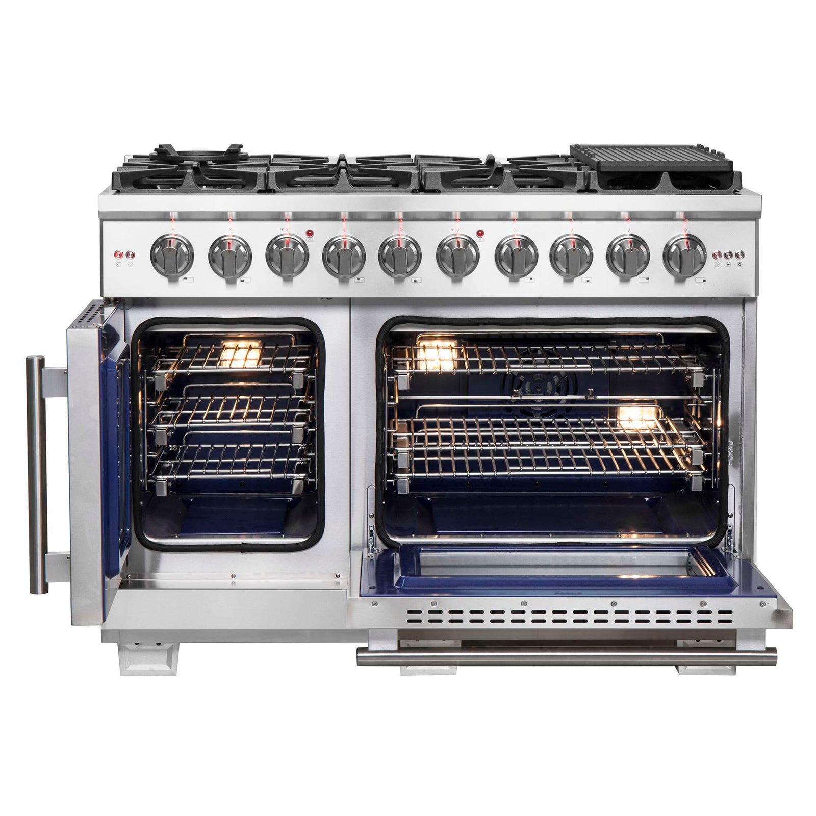 Forno Capriasca 48-Inch Freestanding French Door Gas Range, 8 Burners, Convection Oven, Energy Efficient - FFSGS6460-48