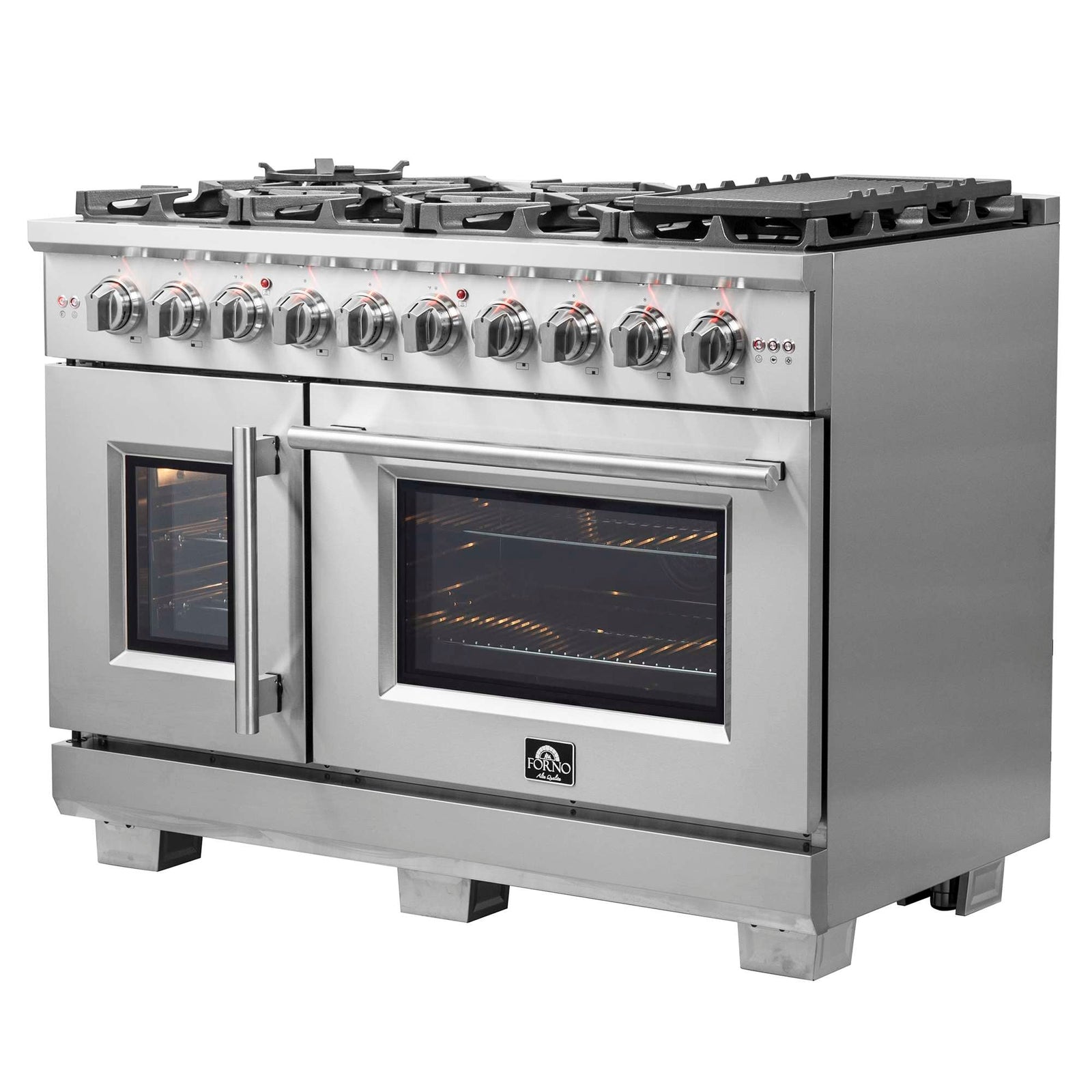 Forno Capriasca 48-Inch Freestanding French Door Gas Range, 8 Burners, Convection Oven, Energy Efficient - FFSGS6460-48