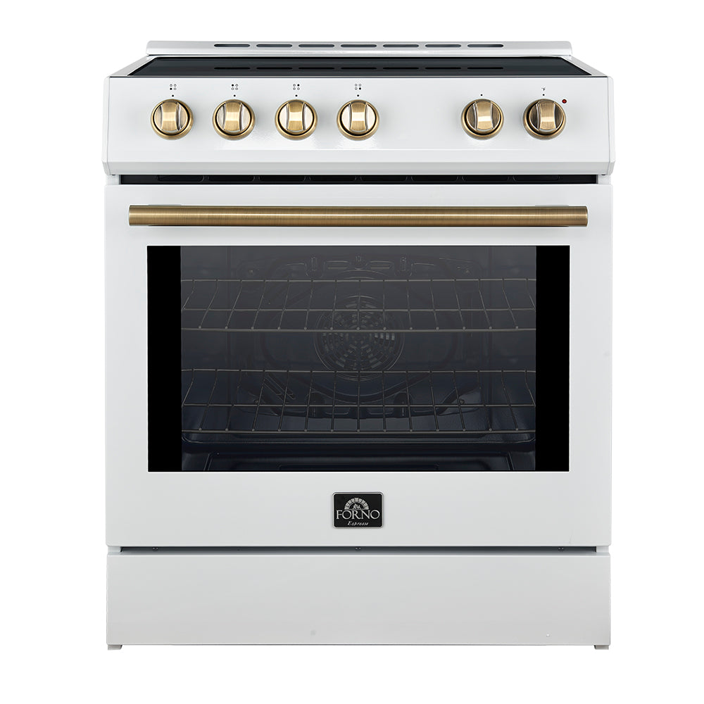 Forno Leonardo Espresso 30-Inch Slide-In White Induction Range, Convection Oven, 5 Cooking Zones, Touch Control Panel - FFSIN0982-30WHT