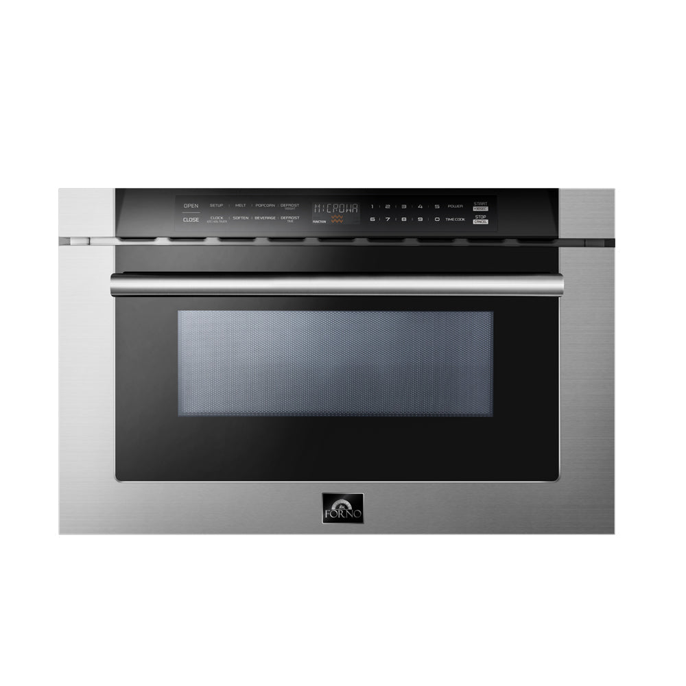 Forno Capoliveri 24-Inch Microwave Drawer, Stainless Steel, 1.2 cu.ft, 900 Watts, Built-In, Touch Control LCD Display, Auto-Touch Open/Close, 11 Power Levels, Sensor Cooking - FMWDR3000-24