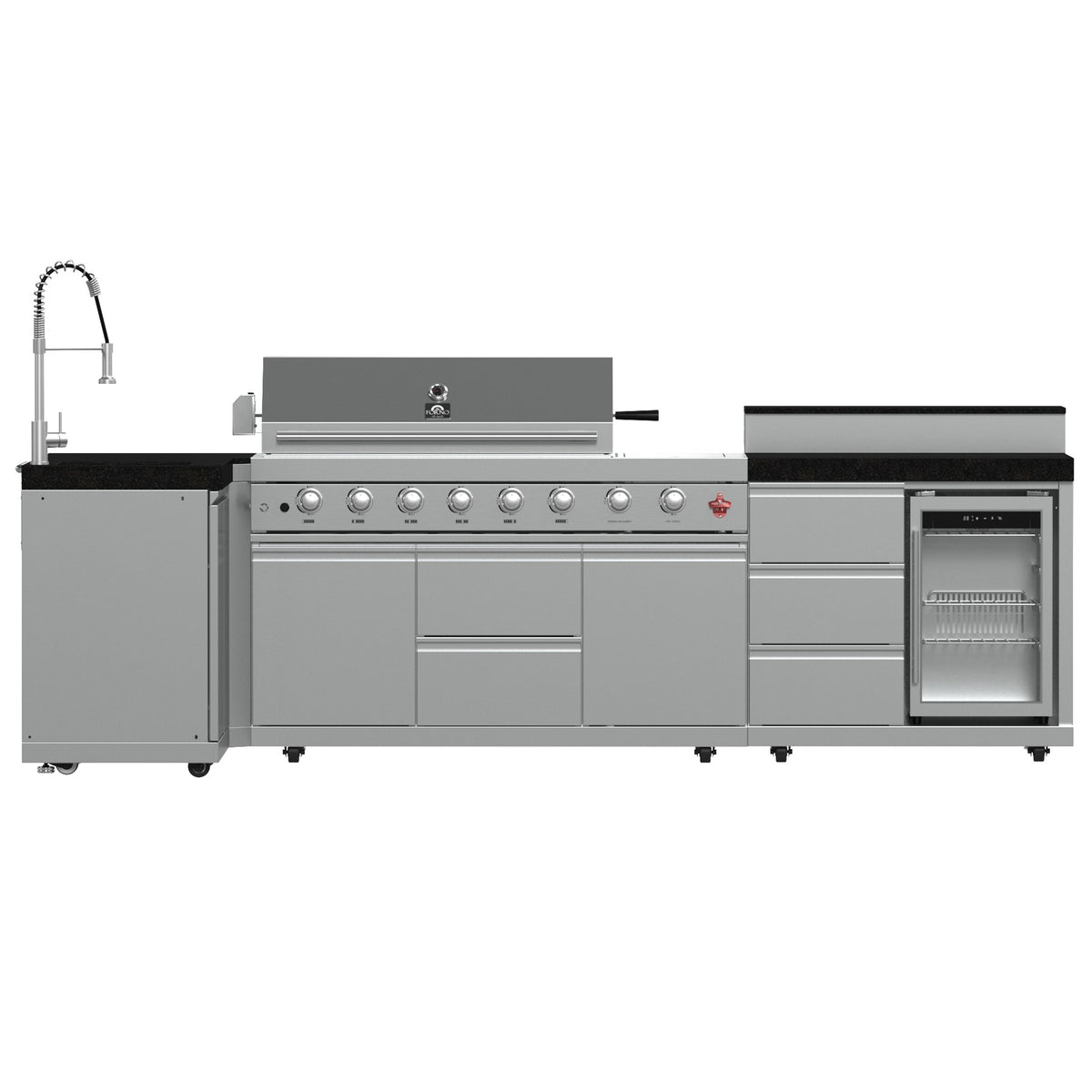Forno Bulnes 40-Inch BBQ, 95,000 BTU, 5 Burners, Sear & Rotisserie Infrared with Side Burner, Stainless Steel Outdoor Kitchen with 1.8 cu.ft. Beverage Center & Black Granite Countertops - FODKT2520BLK