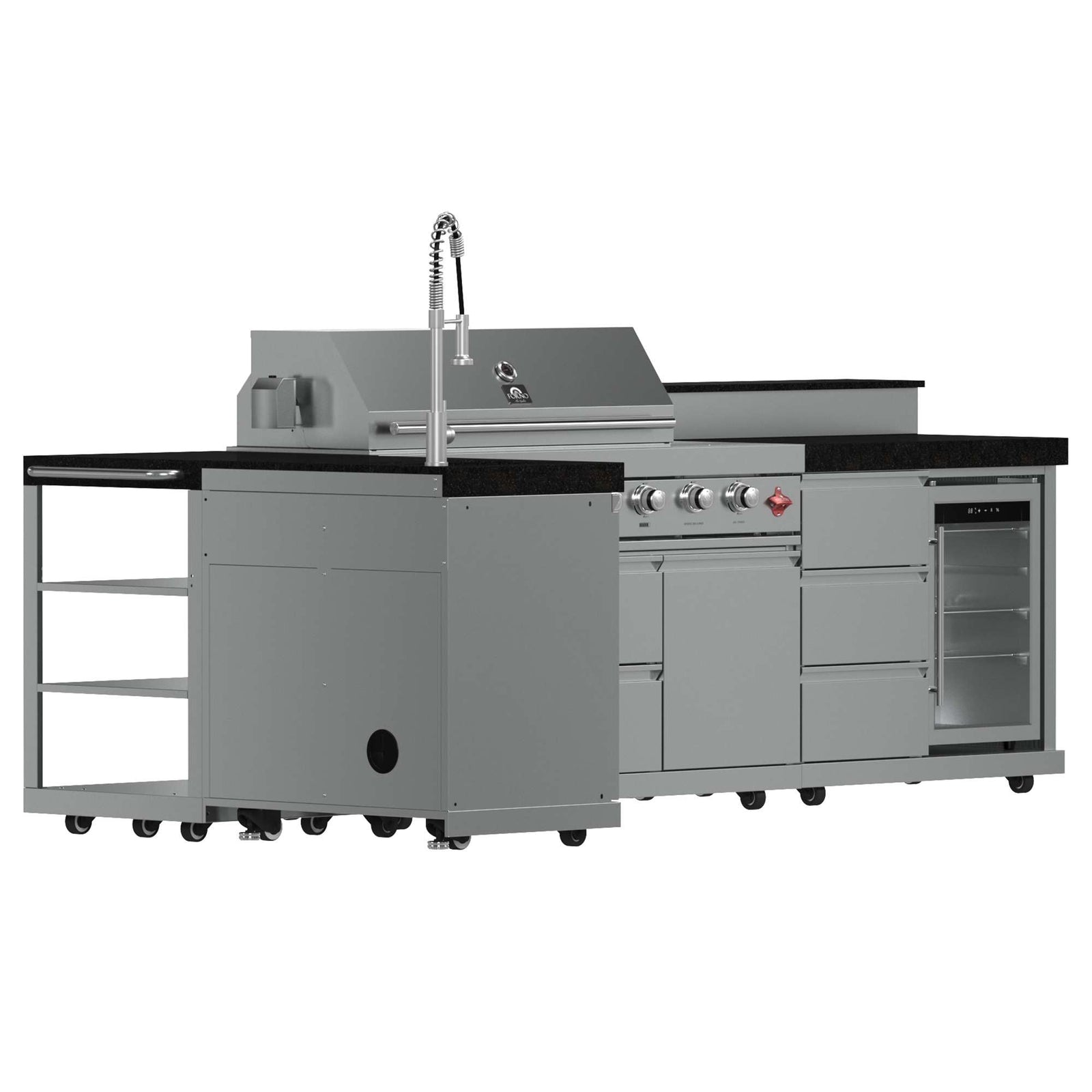 Forno Bulnes 40-Inch BBQ, 95,000 BTU, 5 Burners, Sear & Rotisserie Infrared with Side Burner, Stainless Steel Outdoor Kitchen with 1.8 cu.ft. Beverage Center & Black Granite Countertops - FODKT2520BLK