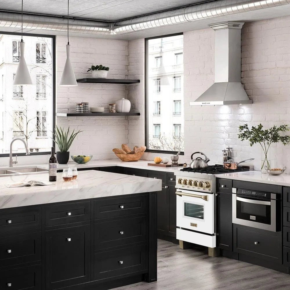 ZLINE Autograph Edition Legacy 24-inch range in stainless steel with white matte door and polished gold accents RAZ-WM-24-G, view 2
