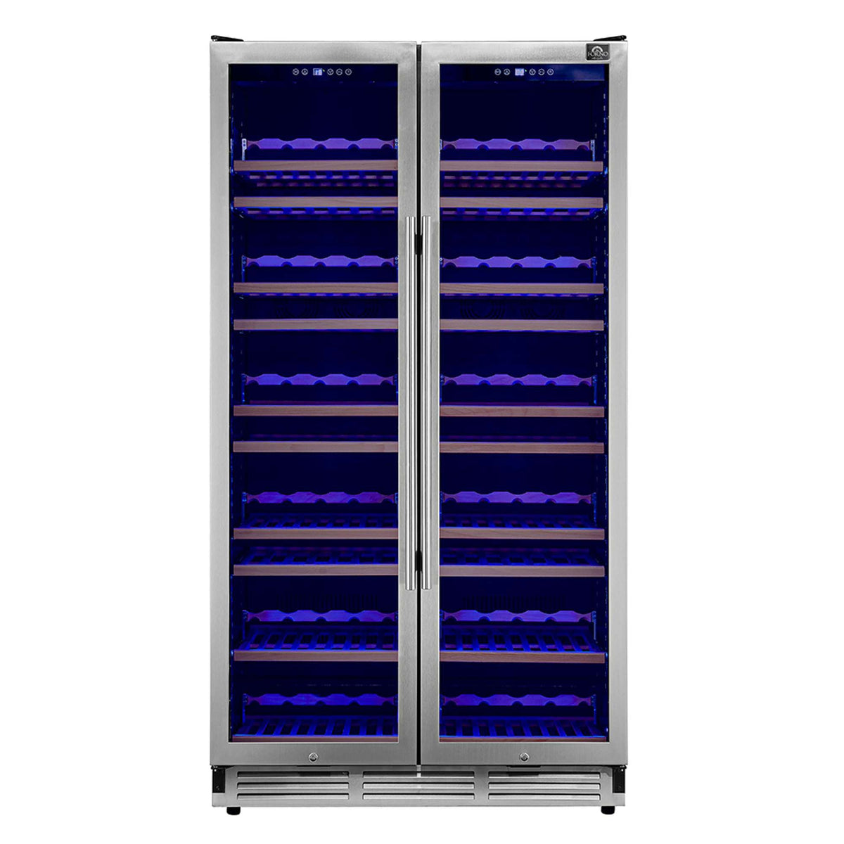 Forno Vernazza 40-Inch Side-by-Side Dual Zone Wine Cellar, 25.07 cu.ft Capacity, Stainless Steel, Temperature Control, UV-Protected Glass Door, Wooden Shelves - FWCDR6642-40S