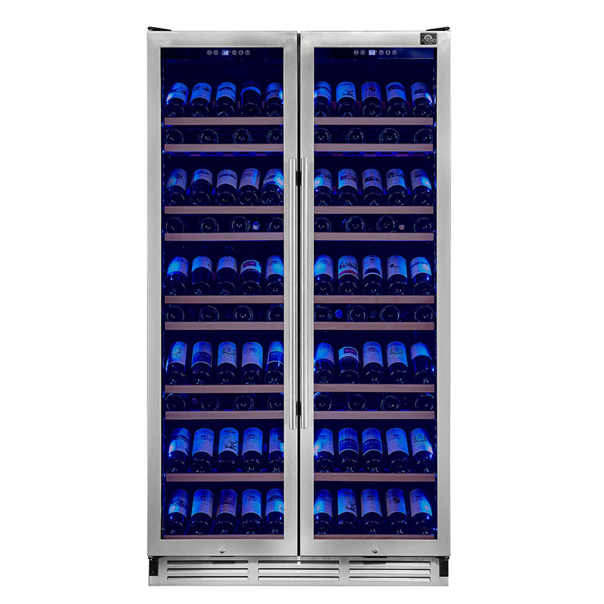 Forno Vernazza 40-Inch Side-by-Side Dual Zone Wine Cellar, 25.07 cu.ft Capacity, Stainless Steel, Temperature Control, UV-Protected Glass Door, Wooden Shelves - FWCDR6642-40S