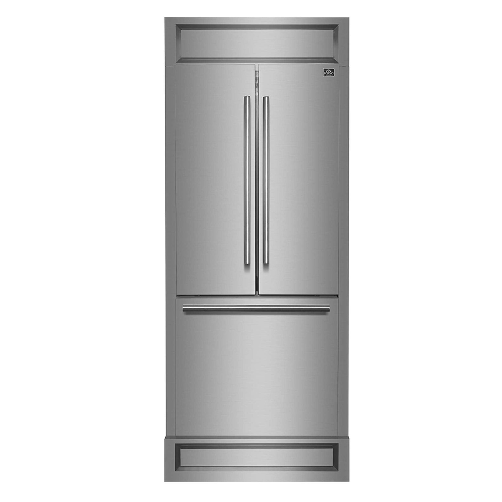 Forno Gallipoli 30-Inch French Door Refrigerator, 17.5 cu.ft Capacity, Modern Decorative Grill, 34-Inch Width, Stainless Steel, No Frost Technology, Energy Efficient - FFFFD1974-35MG