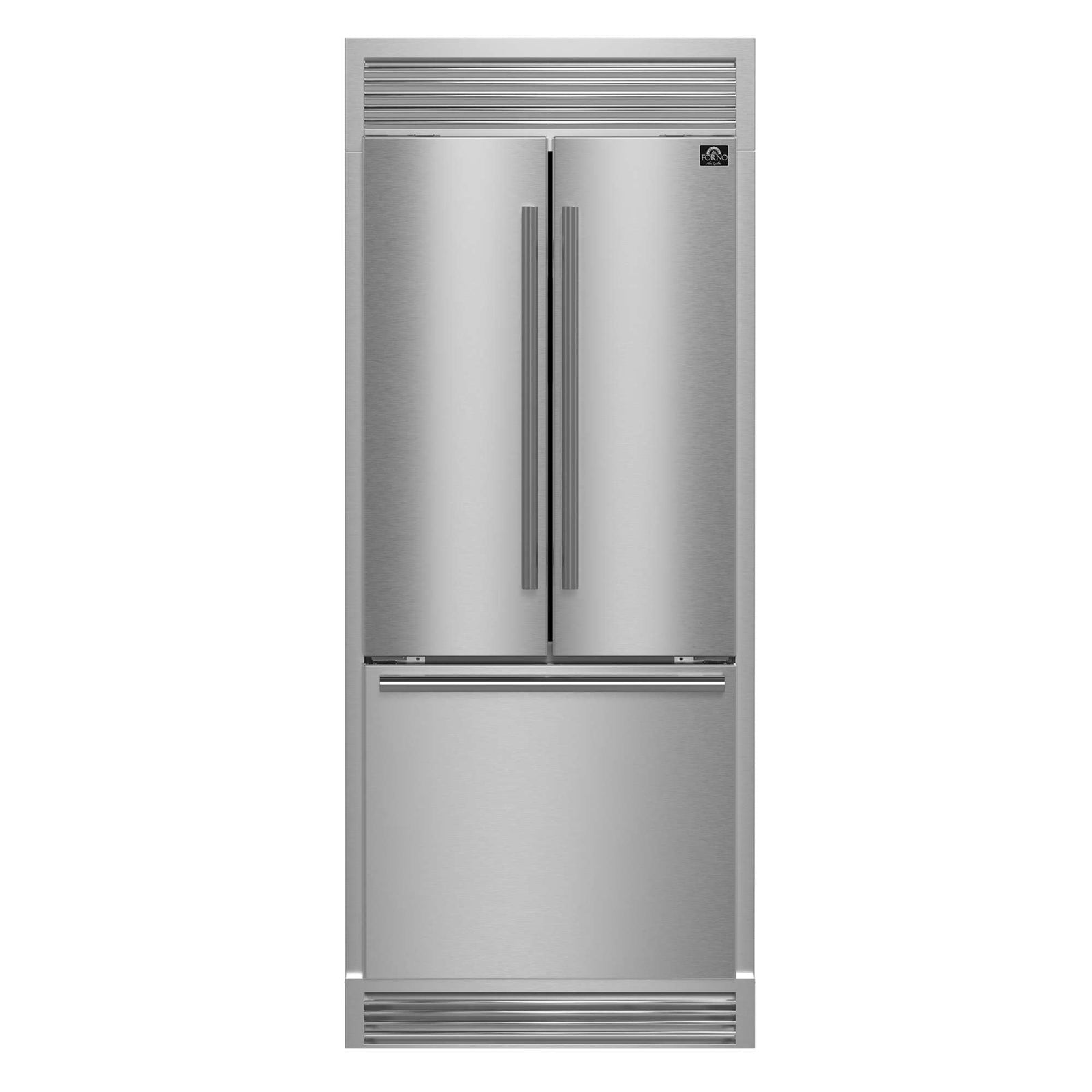 Forno Gallipoli 30-Inch French Door Refrigerator, 17.5 cu.ft Capacity, Decorative Grill, 34-Inch Width, Stainless Steel, No Frost Technology, Energy Efficient - FFFFD1974-35SG