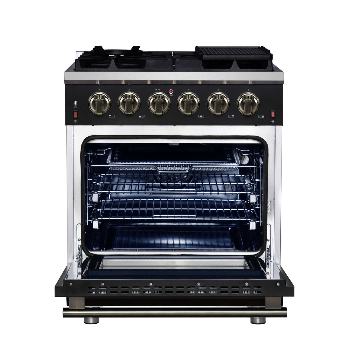 Forno Massimo 30-Inch Black Freestanding Gas Range, 5 Burners, True Convection Oven - FFSGS6239-30BLK
