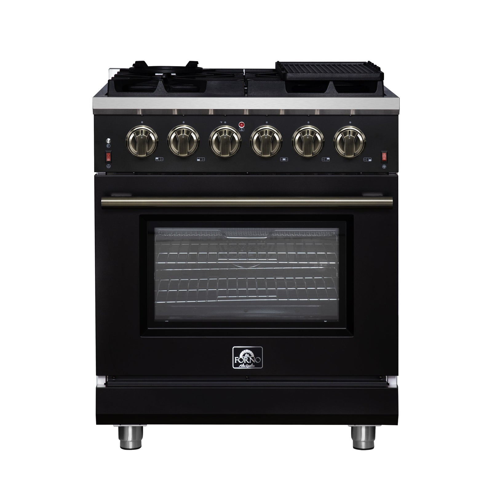 Forno Massimo 30-Inch Black Freestanding Gas Range, 5 Burners, True Convection Oven - FFSGS6239-30BLK
