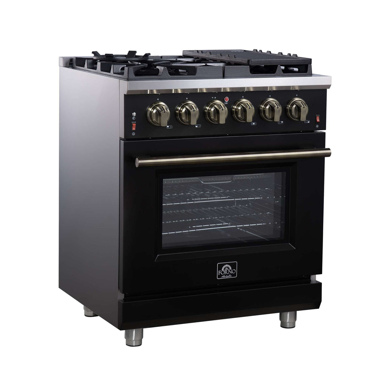 Forno Massimo 30-Inch Black Freestanding Gas Range, 5 Burners, True Convection Oven - FFSGS6239-30BLK