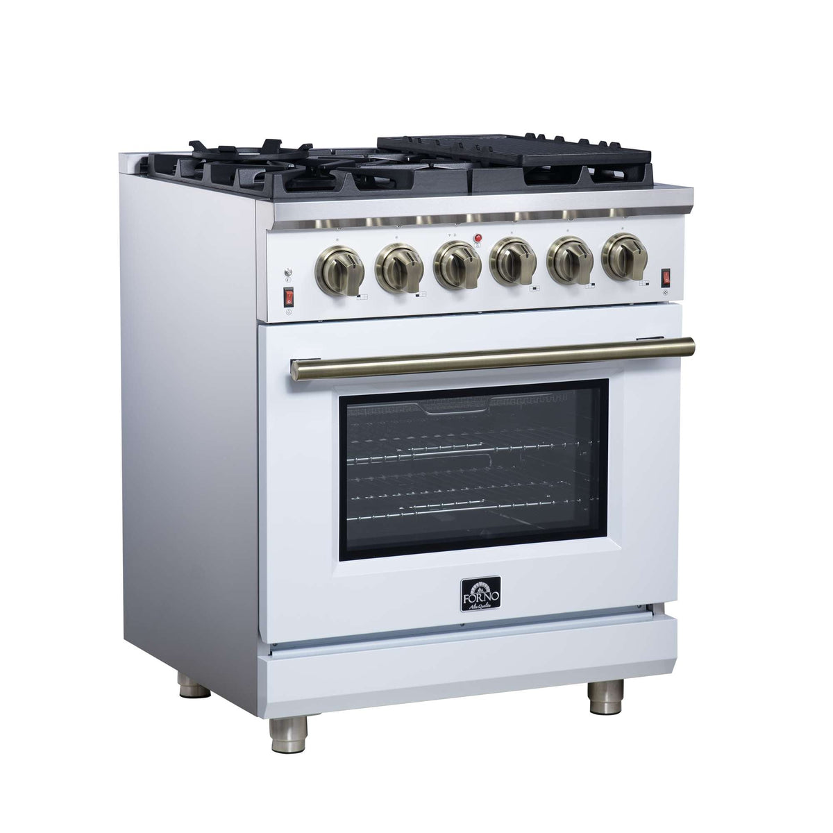 Forno Massimo 30-Inch White Freestanding Gas Range, 5 Burners, True Convection Oven - FFSGS6239-30WHT