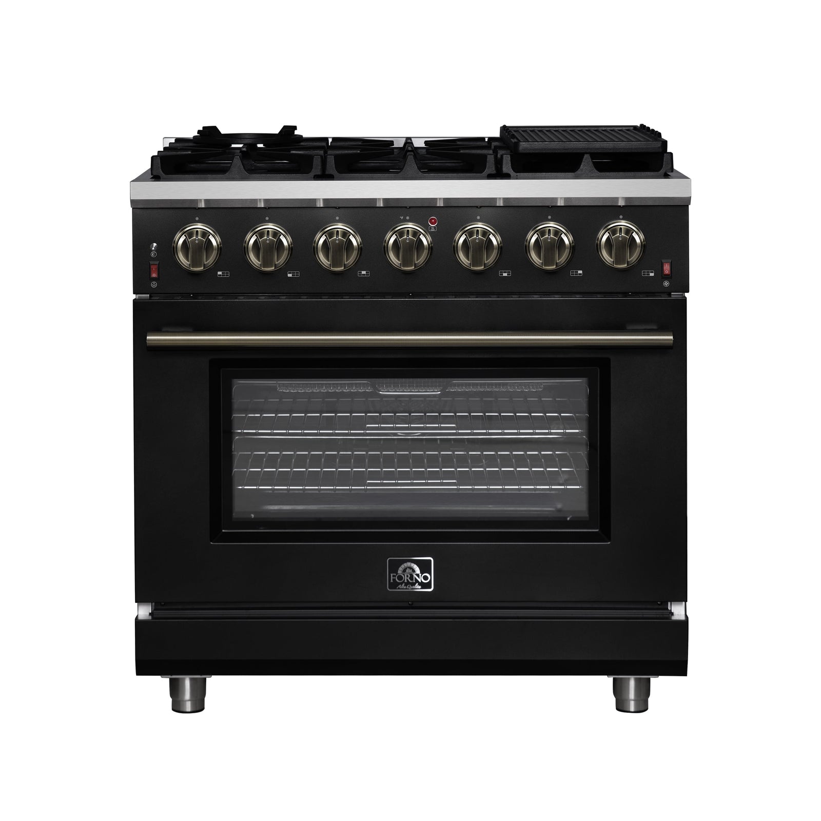 Forno Massimo 36-Inch Black Freestanding Gas Range, 6 Sealed Burners, Convection Oven, Energy Efficient - FFSGS6239-36BLK