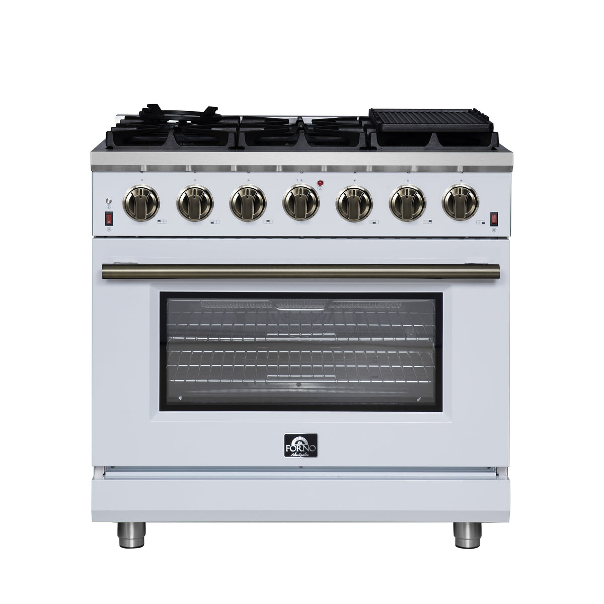 Forno Massimo 36-Inch White Freestanding Gas Range, 6 Sealed Burners, Convection Oven, Energy Efficient - FFSGS6239-36WHT