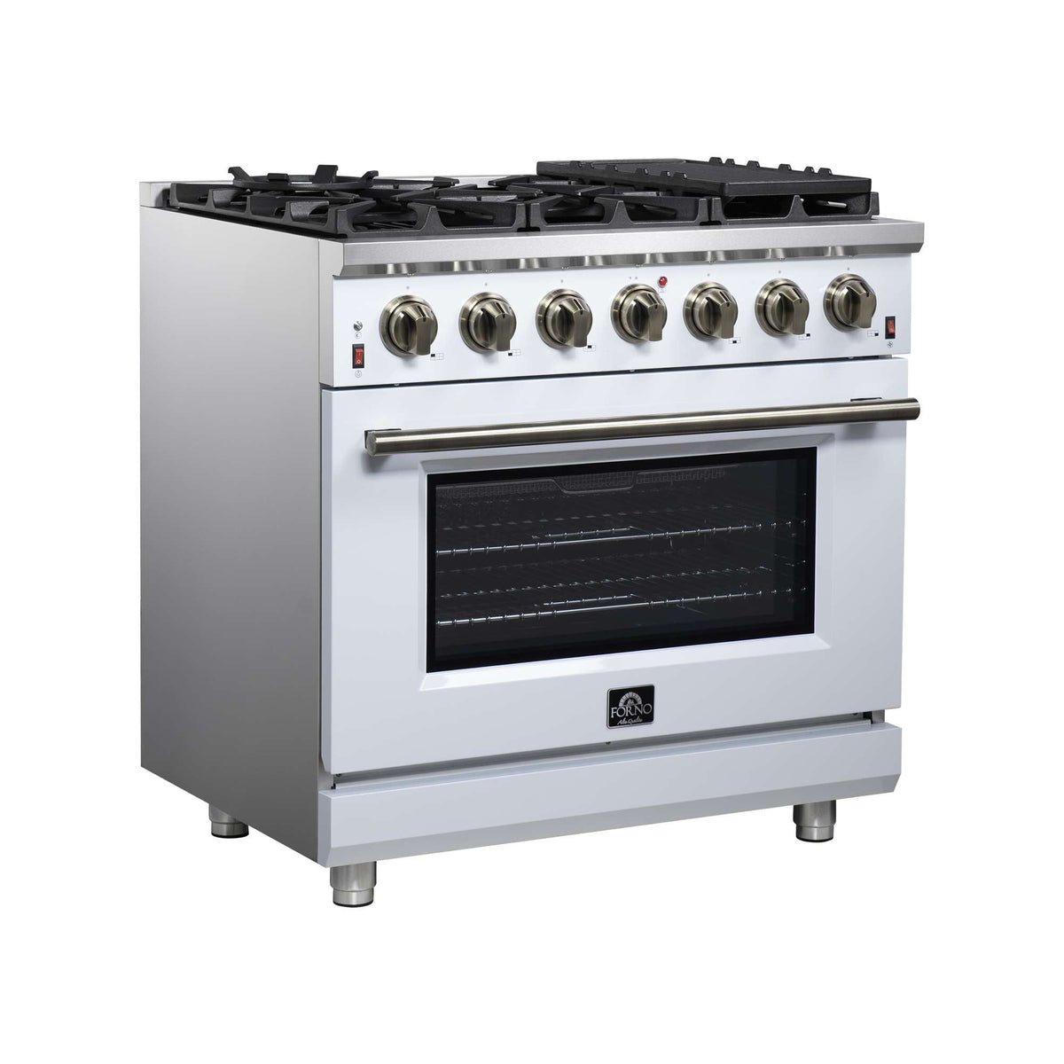 Forno Massimo 36-Inch White Freestanding Gas Range, 6 Sealed Burners, Convection Oven, Energy Efficient - FFSGS6239-36WHT