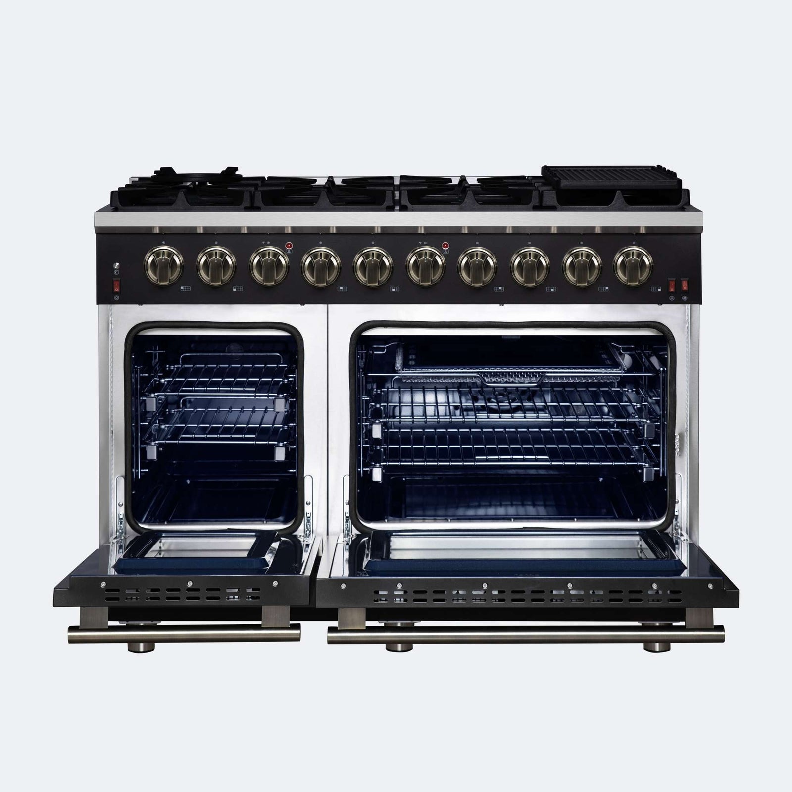 Forno Massimo 48-Inch Black Freestanding Gas Range, 8 Burners, True Convection Oven - FFSGS6239-48BLK