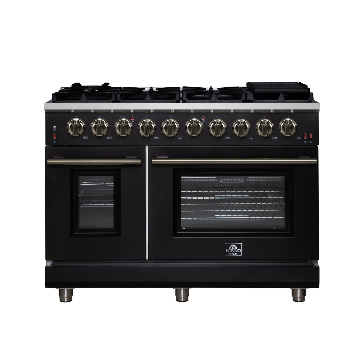 Forno Massimo 48-Inch Black Freestanding Gas Range, 8 Burners, True Convection Oven - FFSGS6239-48BLK