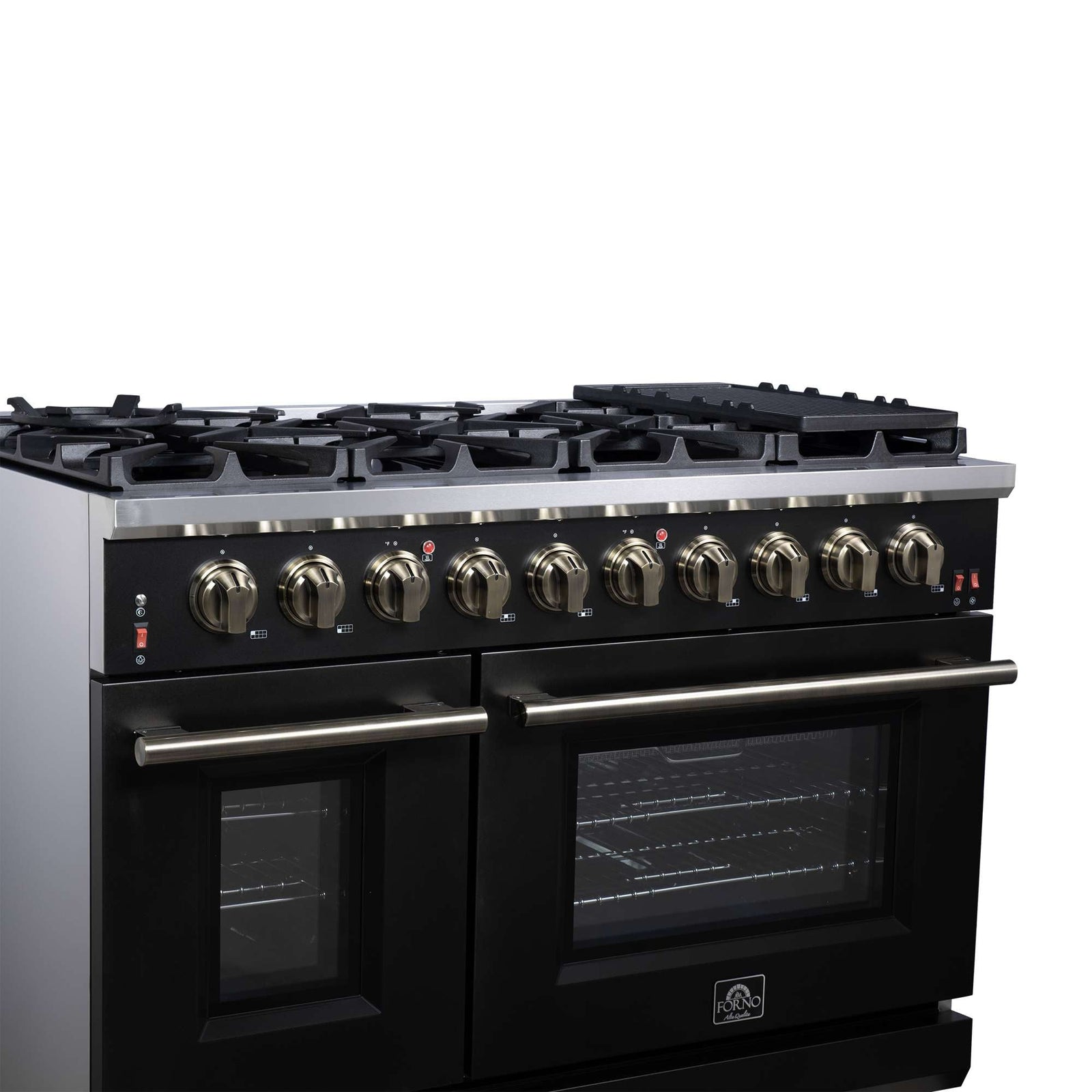 Forno Massimo 48-Inch Black Freestanding Gas Range, 8 Burners, True Convection Oven - FFSGS6239-48BLK