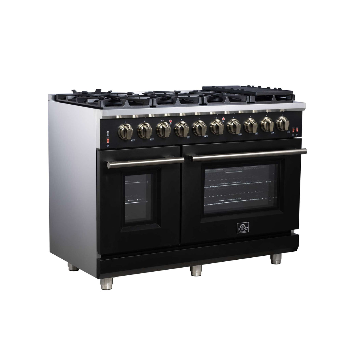 Forno Massimo 48-Inch Black Freestanding Gas Range, 8 Burners, True Convection Oven - FFSGS6239-48BLK