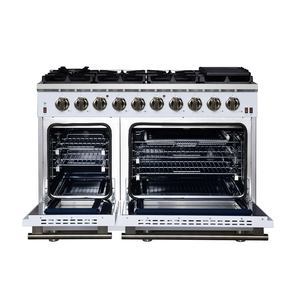 Forno Massimo 48-Inch White Freestanding Gas Range, 8 Burners, True Convection Oven - FFSGS6239-48WHT