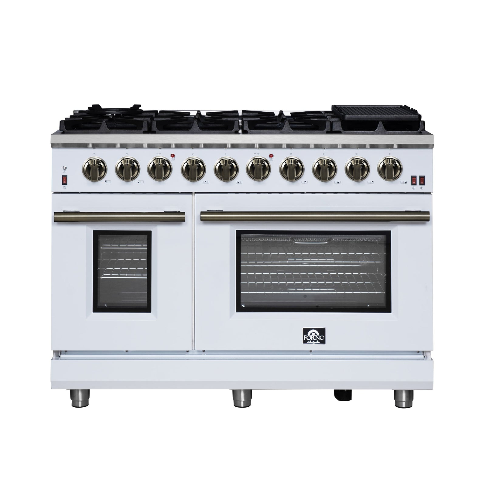 Forno Massimo 48-Inch White Freestanding Gas Range, 8 Burners, True Convection Oven - FFSGS6239-48WHT