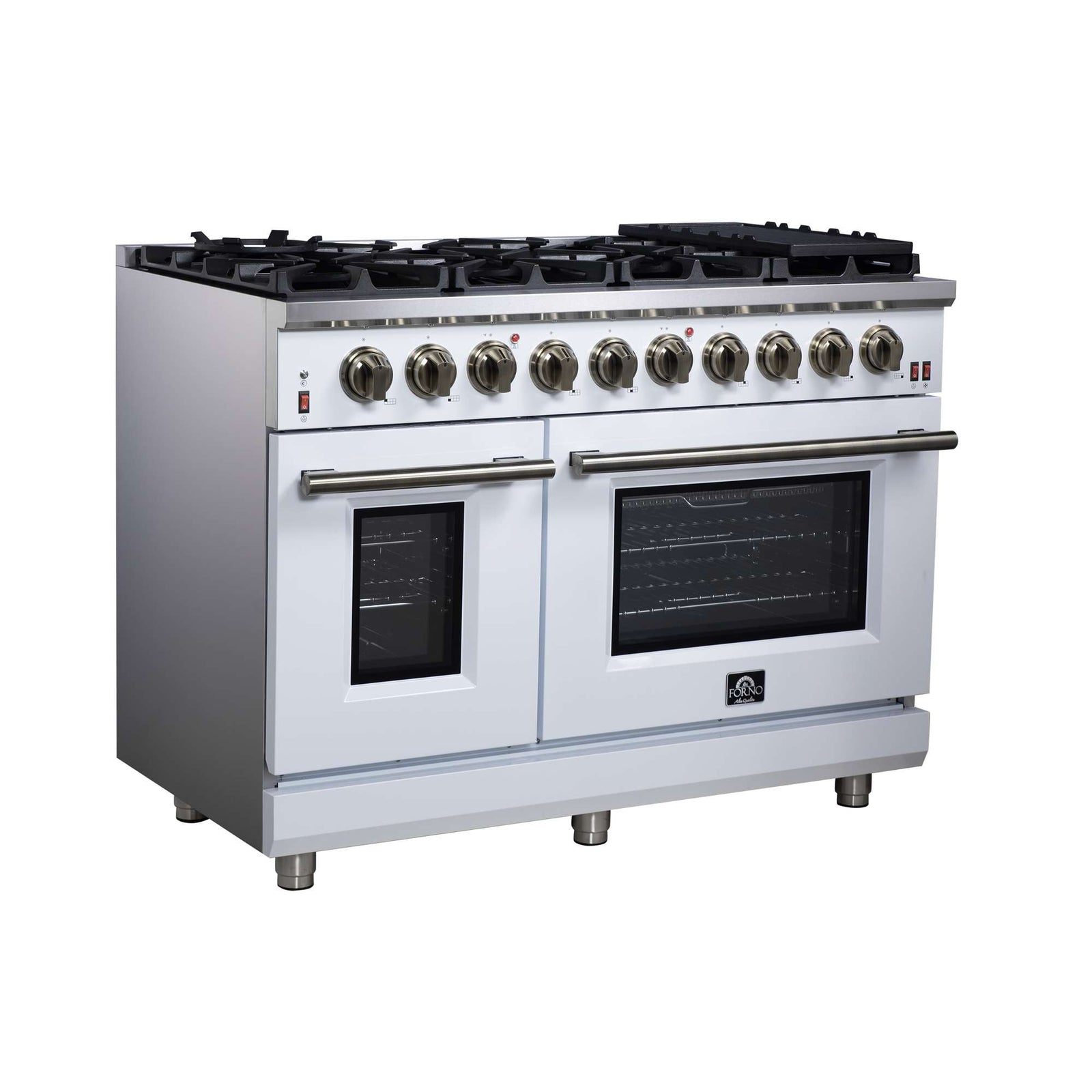Forno Massimo 48-Inch White Freestanding Gas Range, 8 Burners, True Convection Oven - FFSGS6239-48WHT