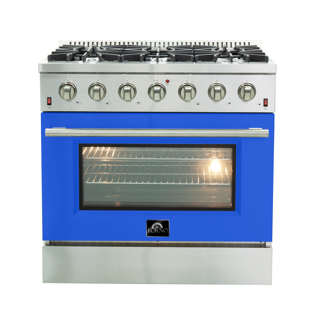 Forno Galiano 36-Inch Freestanding Gas Range, Stainless Steel, 6 Burners, Energy Efficient, Blue Door - FFSGS6244-36BLU