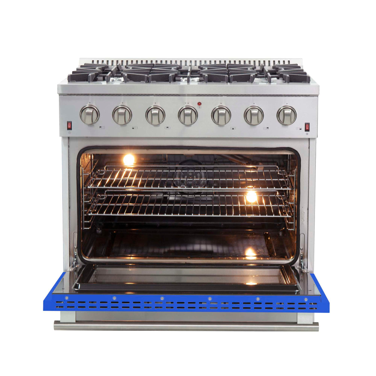Forno Galiano 36-Inch Freestanding Gas Range, Stainless Steel, 6 Burners, Energy Efficient, Blue Door - FFSGS6244-36BLU