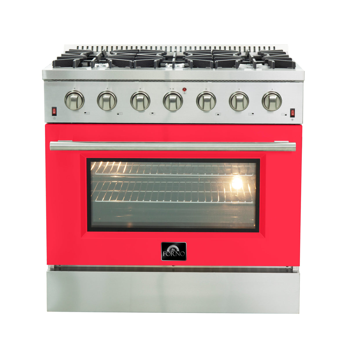 Forno Galiano 36-Inch Freestanding Gas Range, Stainless Steel, 6 Burners, Energy Efficient, Red Door - FFSGS6244-36RED