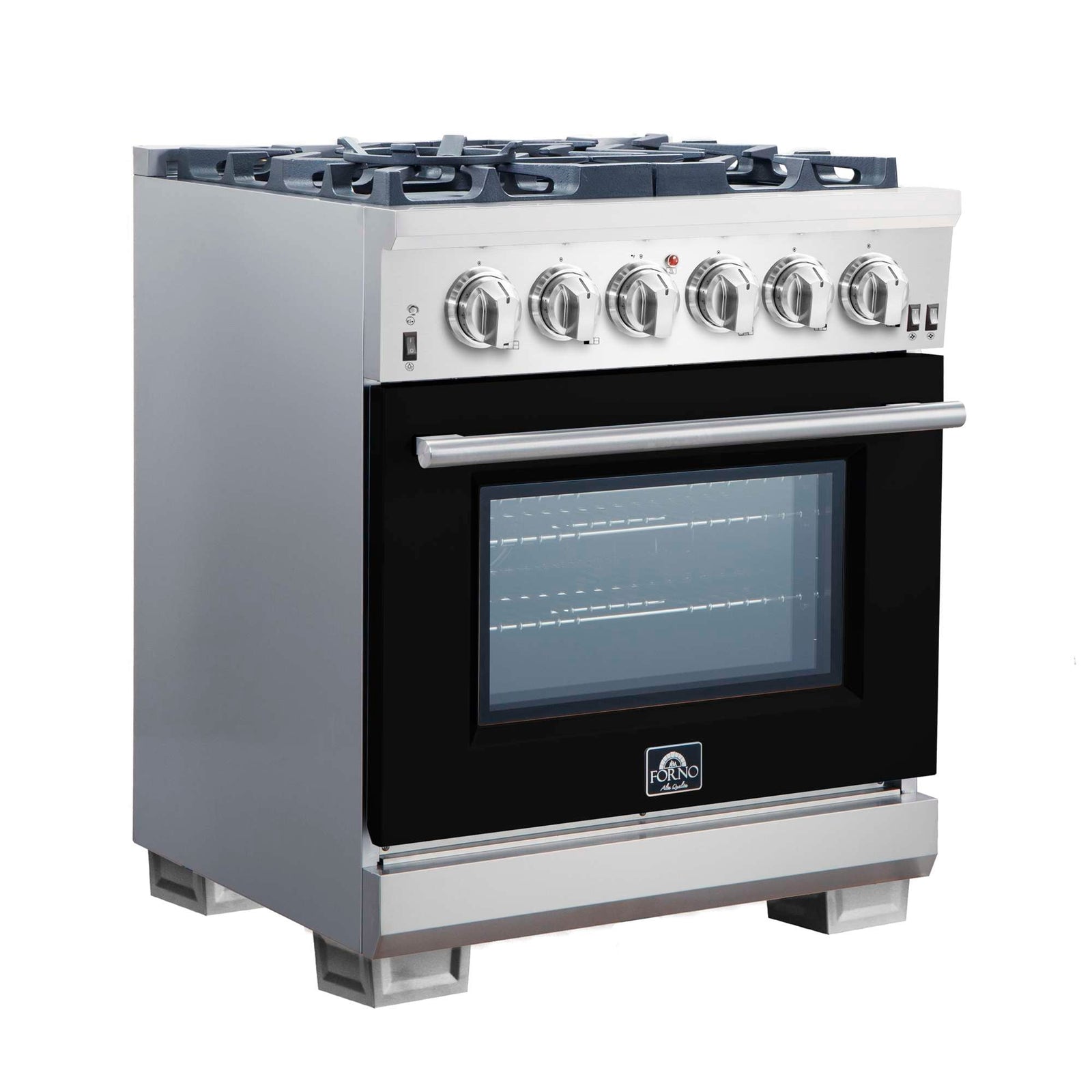 Forno Capriasca 30-Inch Freestanding Gas Range, 4 Burners, True Convection Oven, Black Door - FFSGS6260-30BLK