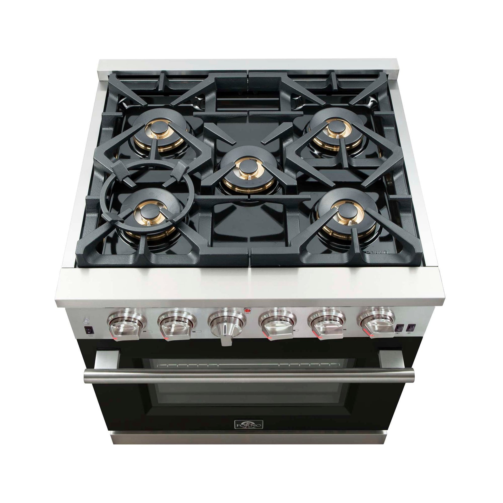 Forno Capriasca 30-Inch Freestanding Gas Range, 4 Burners, True Convection Oven, Black Door - FFSGS6260-30BLK