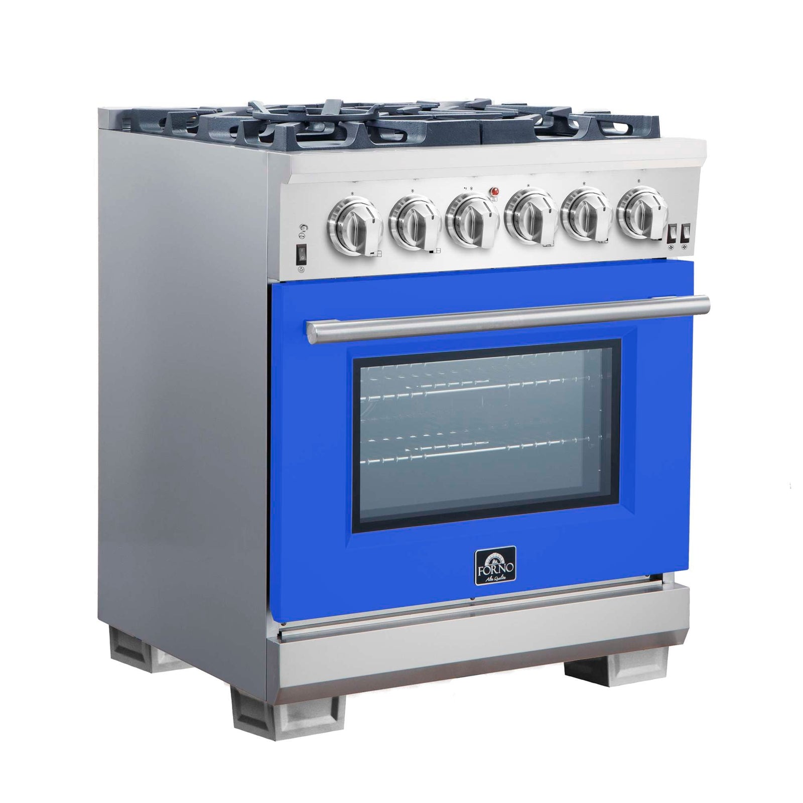 Forno Capriasca 30-Inch Freestanding Gas Range, 4 Burners, True Convection Oven, Blue Door - FFSGS6260-30BLU
