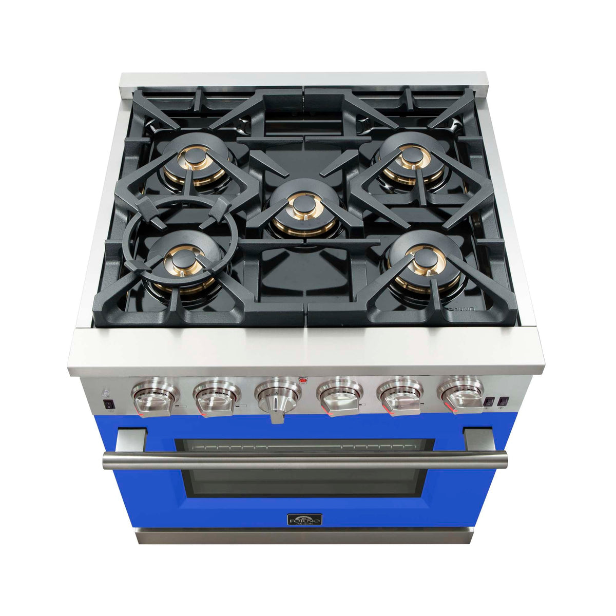 Forno Capriasca 30-Inch Freestanding Gas Range, 4 Burners, True Convection Oven, Blue Door - FFSGS6260-30BLU