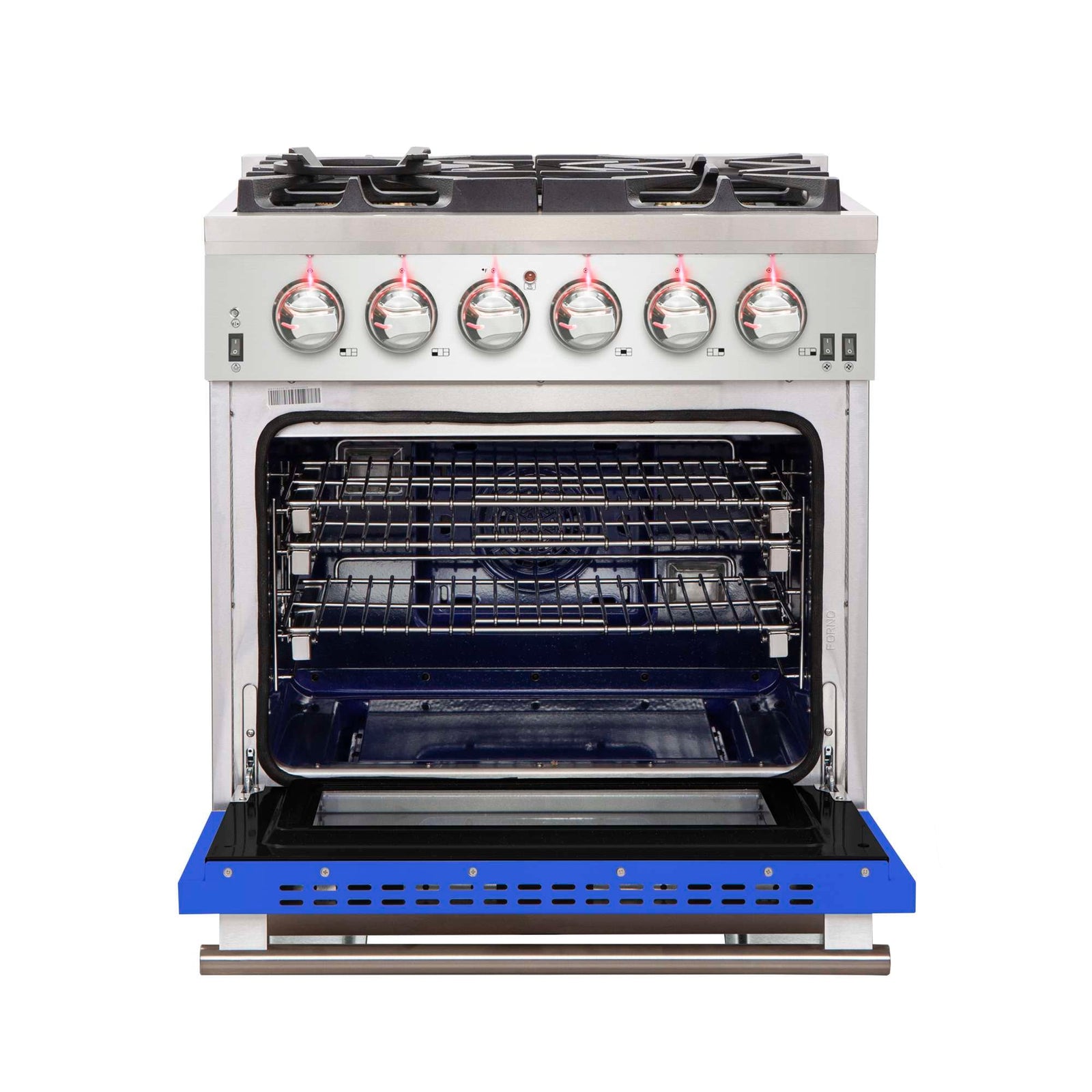 Forno Capriasca 30-Inch Freestanding Gas Range, 4 Burners, True Convection Oven, Blue Door - FFSGS6260-30BLU