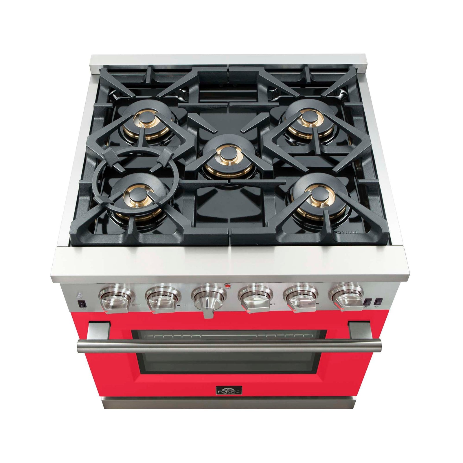 Forno Capriasca 30-Inch Freestanding Gas Range, 4 Burners, True Convection Oven, Red Door - FFSGS6260-30RED