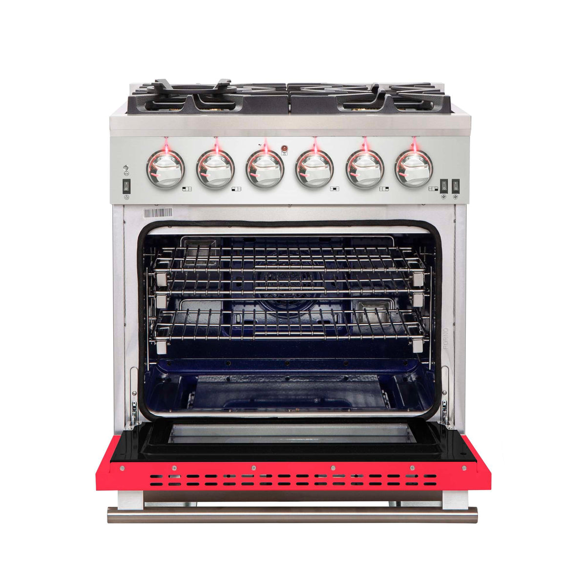 Forno Capriasca 30-Inch Freestanding Gas Range, 4 Burners, True Convection Oven, Red Door - FFSGS6260-30RED