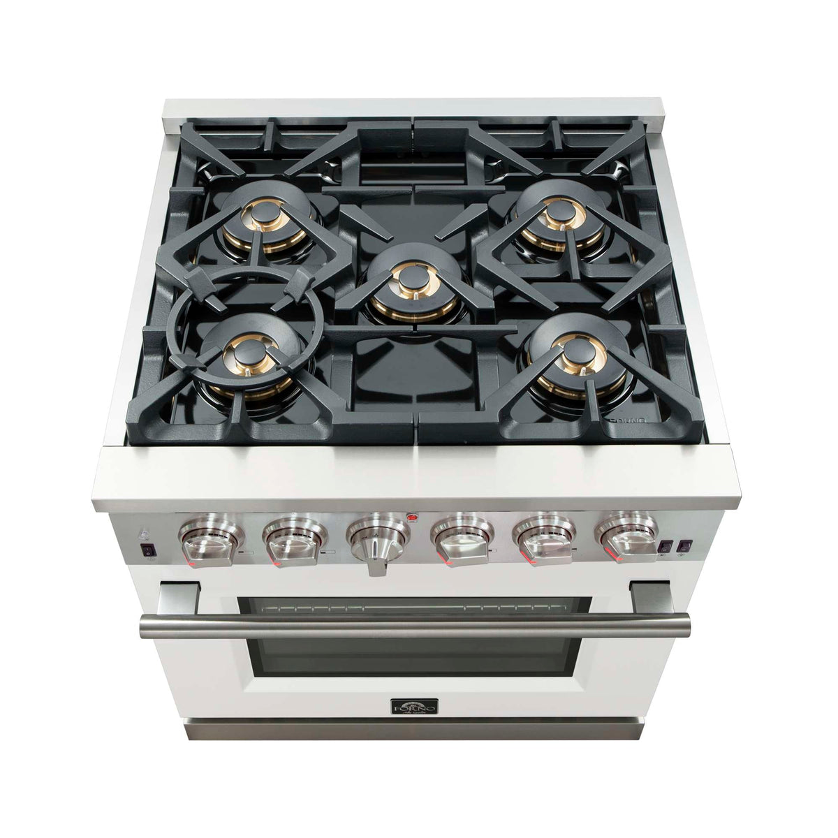 Forno Capriasca 30-Inch Freestanding Gas Range, 4 Burners, True Convection Oven, White Door - FFSGS6260-30WHT