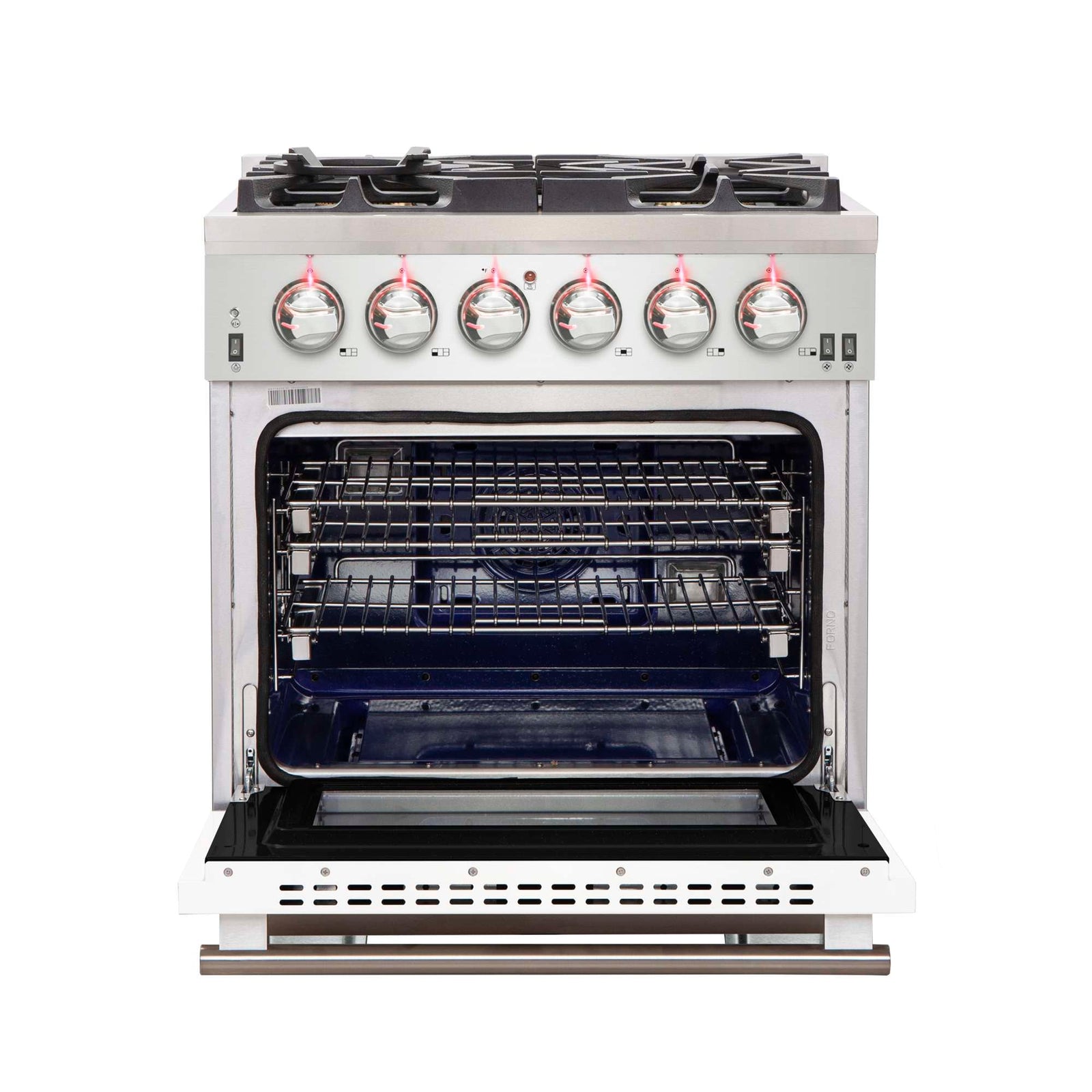Forno Capriasca 30-Inch Freestanding Gas Range, 4 Burners, True Convection Oven, White Door - FFSGS6260-30WHT