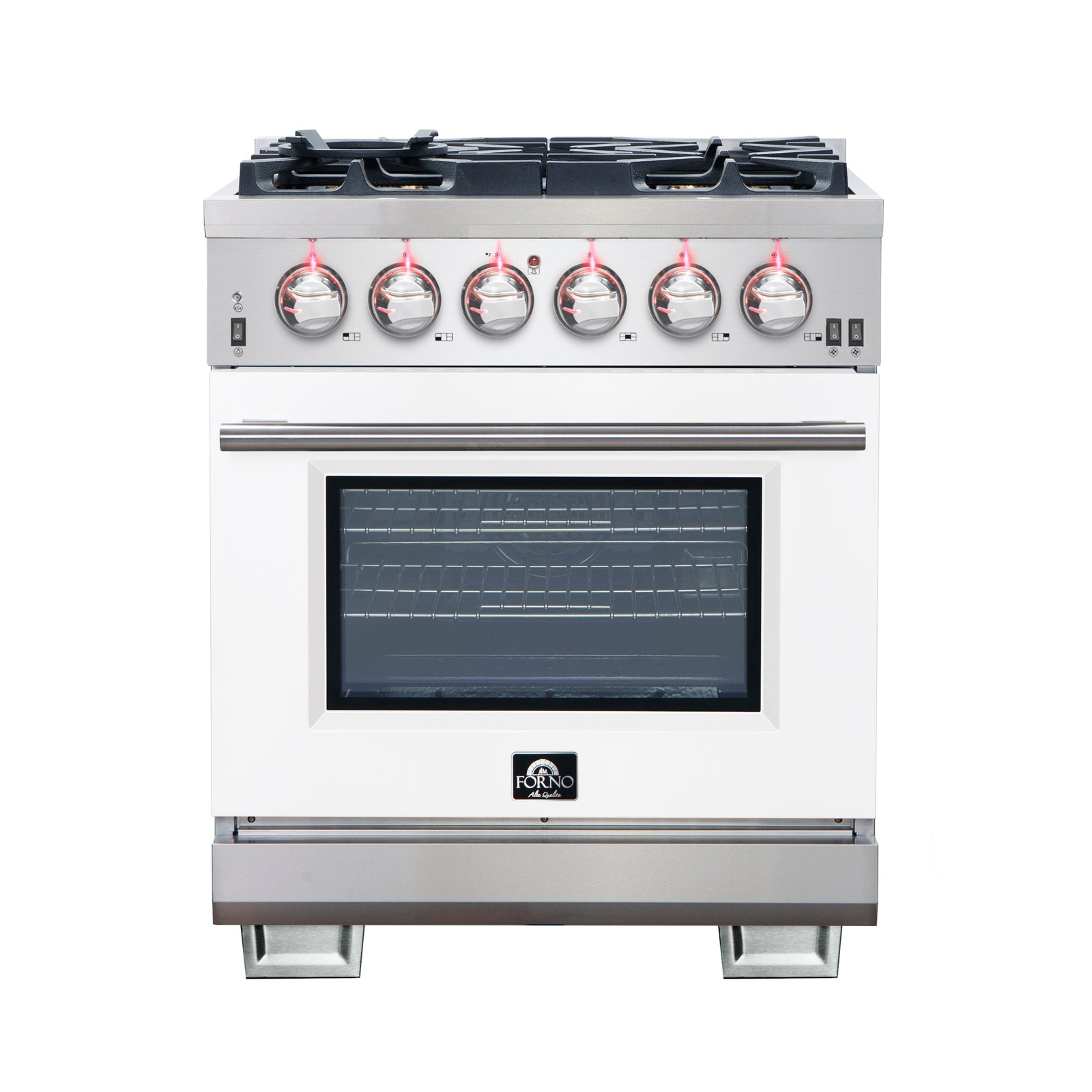 Forno Capriasca 30-Inch Freestanding Gas Range, 4 Burners, True Convection Oven, White Door - FFSGS6260-30WHT