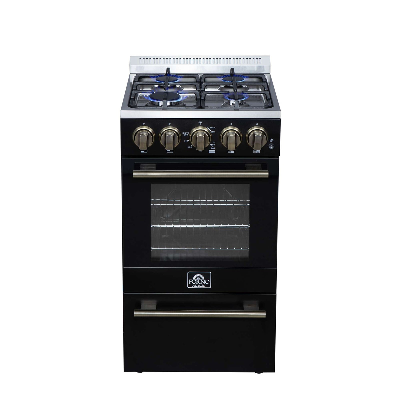 Forno Lamazze 20 Inch Freestanding Gas Range in Black, Compact Design - FFSGS6265-20BLK