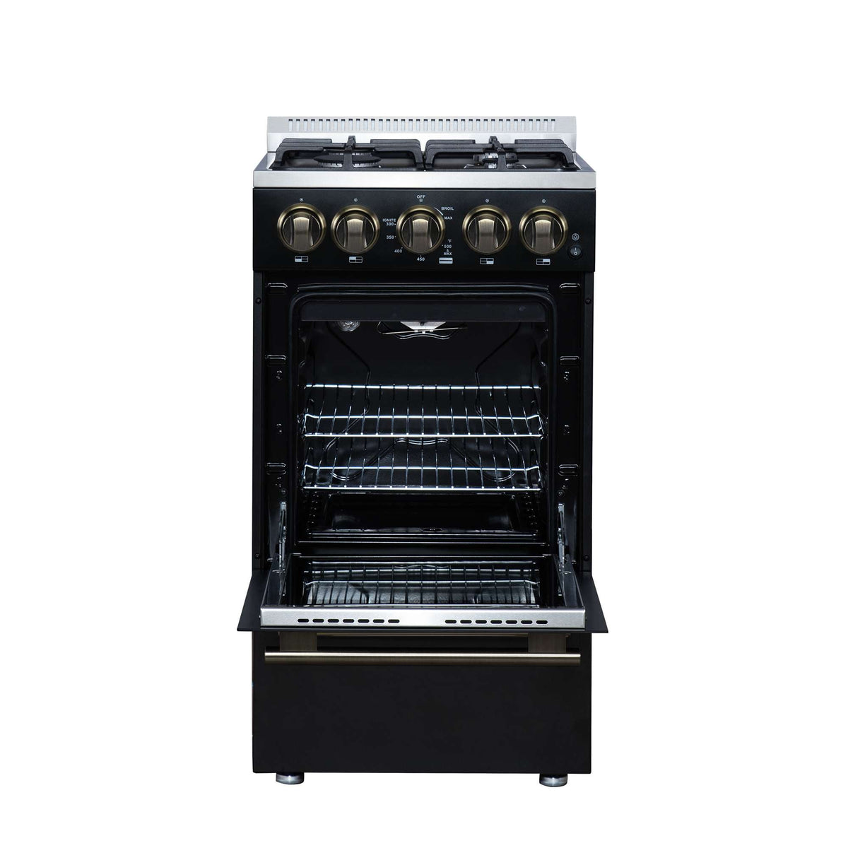 Forno Lamazze 20 Inch Freestanding Gas Range in Black, Compact Design - FFSGS6265-20BLK