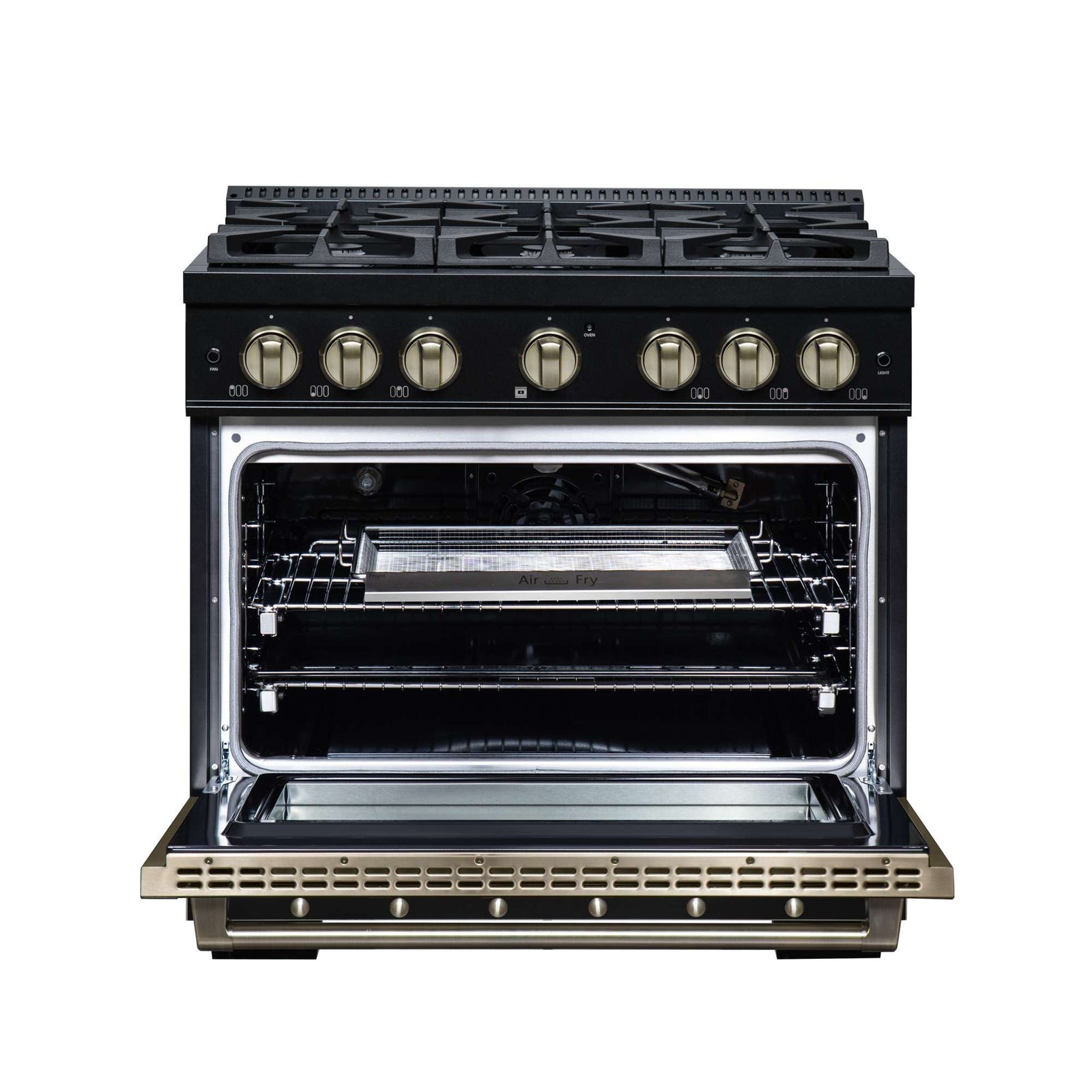 Forno Ambassador 36" Gas Range in Black, 6 Sealed Burnes, 71 000 BTU Cooktop Output , 5.2 Cu.Ft. convection Oven, Telescopic Racks - FFSGS6299-36CPBLK