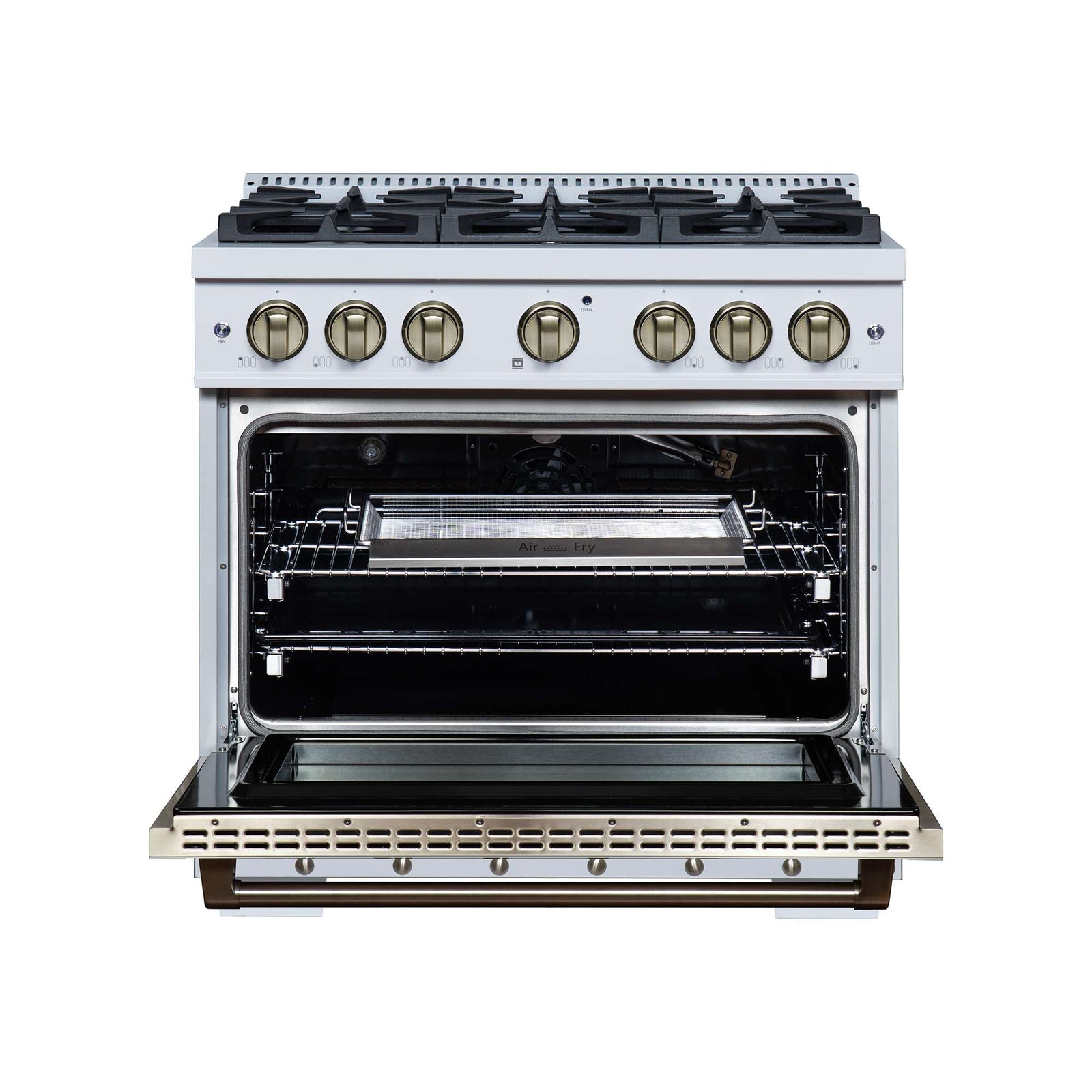 Forno Ambassador 36" Gas Range in White, 6 Sealed Burnes, 71 000 BTU Cooktop Output , 5.2 Cu.Ft. convection Oven, Telescopic Racks - FFSGS6299-36CPWHT
