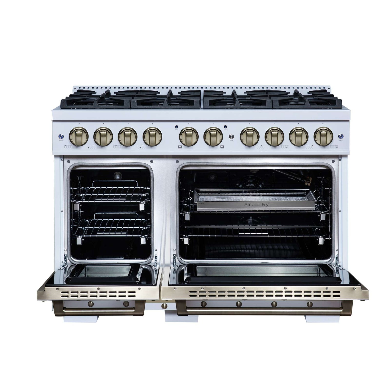 Forno Ambassador 48" Gas Range in White, 8 Sealed Burnes, 94 000 BTU Cooktop Output, 6.7 Cu.Ft. Double Oven, Telescopic Racks - FFSGS6299-48CPWHT