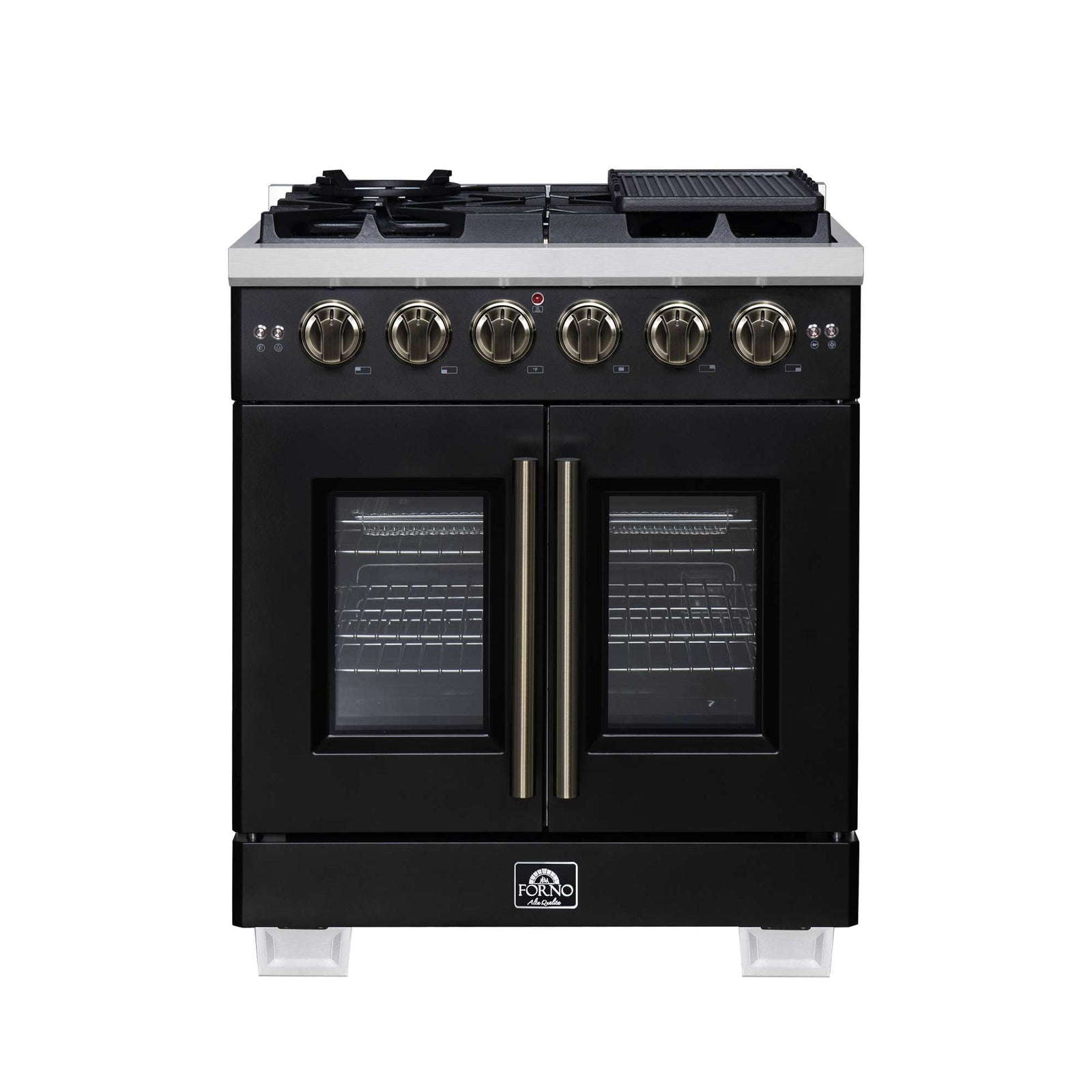 Forno Capriasca 30-Inch Freestanding French Door Gas Range, 4 Burners, Convection Oven, Energy Efficient - FFSGS6460-30BLK