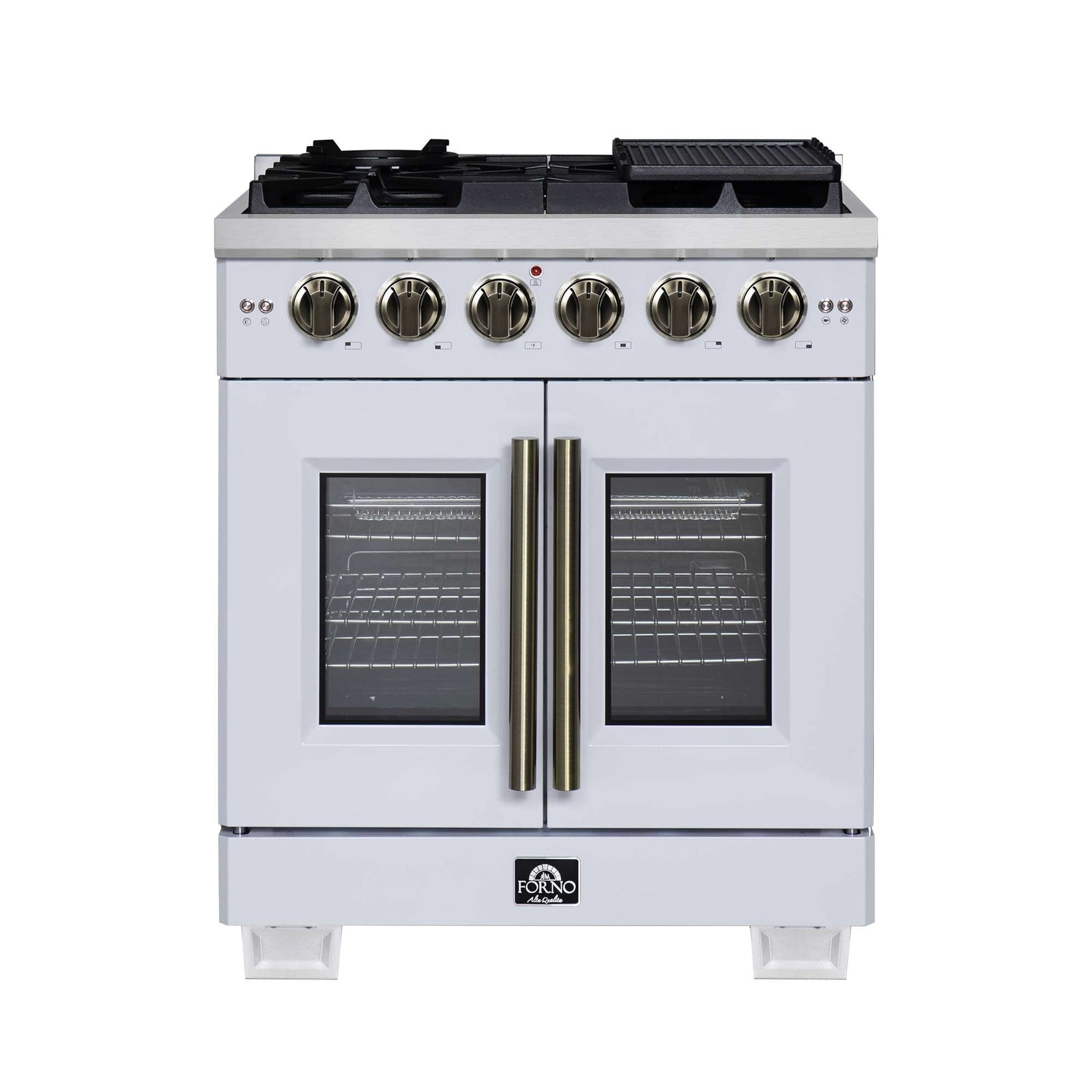 Forno Capriasca 30-Inch White Freestanding French Door Gas Range, 4 Burners, Convection Oven, Energy Efficient - FFSGS6460-30WHT