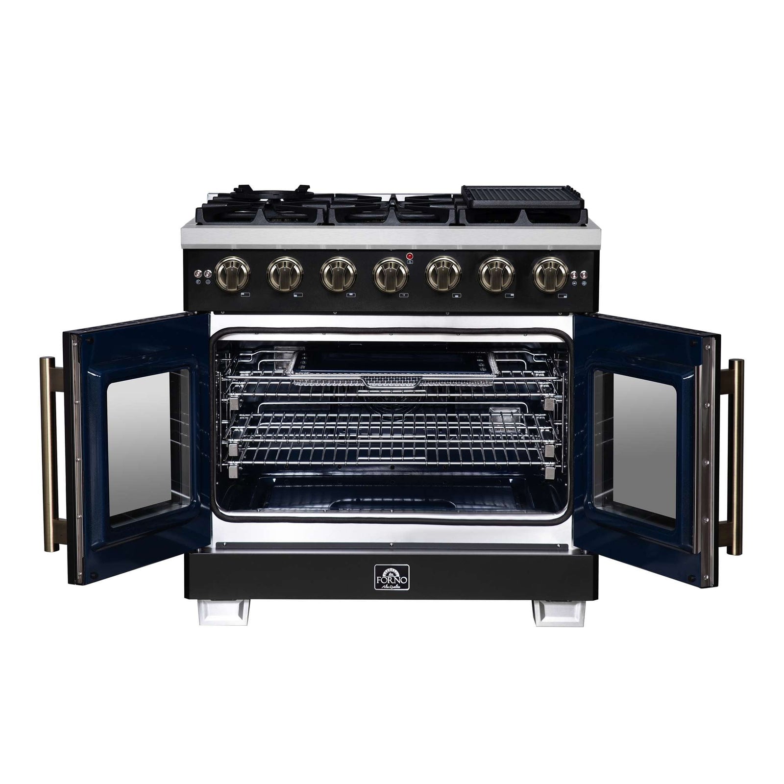 Forno Capriasca 36-Inch Black Freestanding French Door Gas Range, 6 Burners, Convection Oven, Energy Efficient - FFSGS6460-36BLK