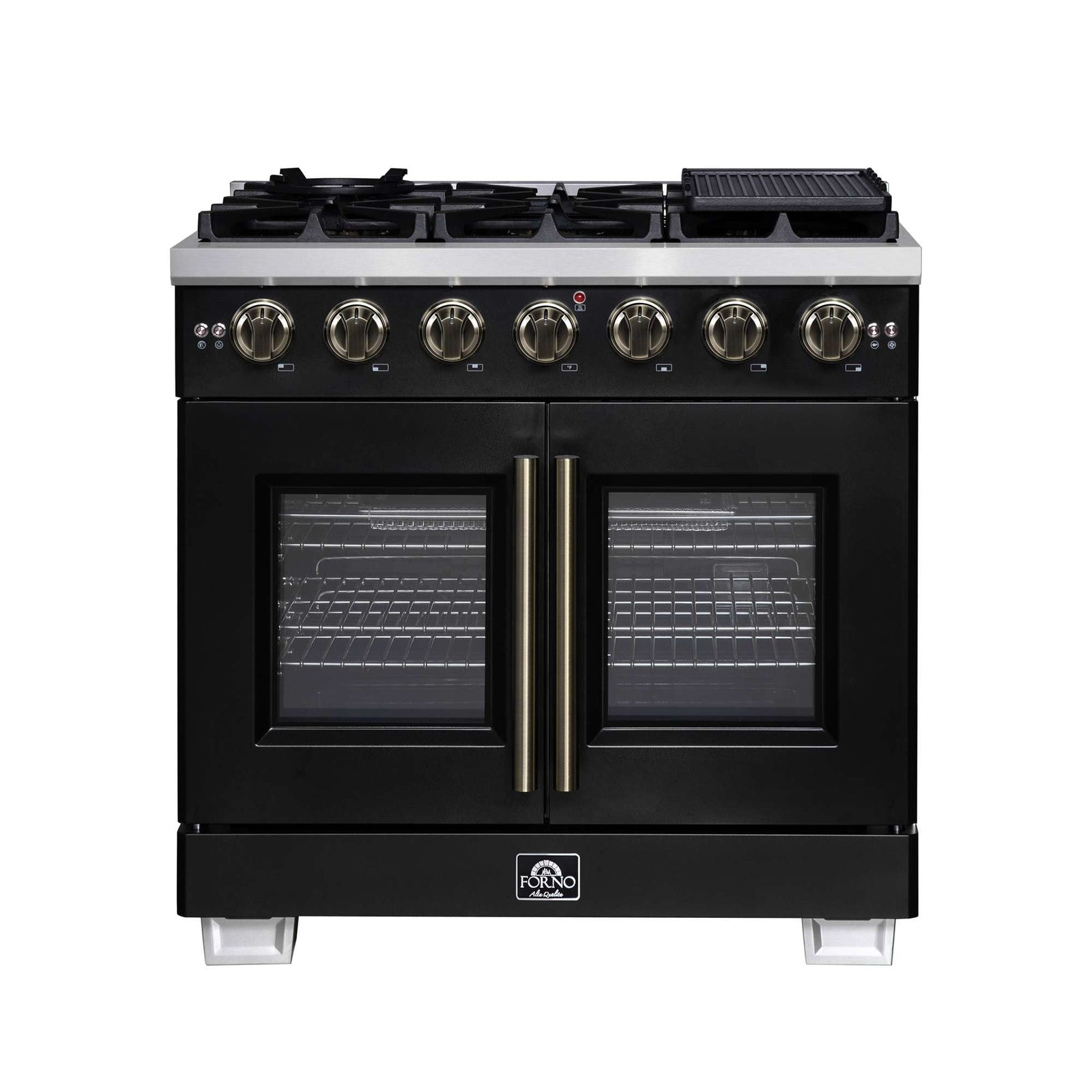 Forno Capriasca 36-Inch Black Freestanding French Door Gas Range, 6 Burners, Convection Oven, Energy Efficient - FFSGS6460-36BLK